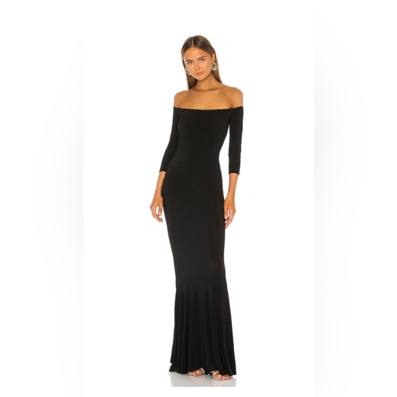 Off the Shoulder Fishtail Gown in Black by Norma Kamali - Picture 1 of 4